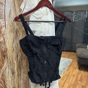 TRIPP NYC Womens Corset Size Large Black Lace Tie Up Bustier Retro Gothcore